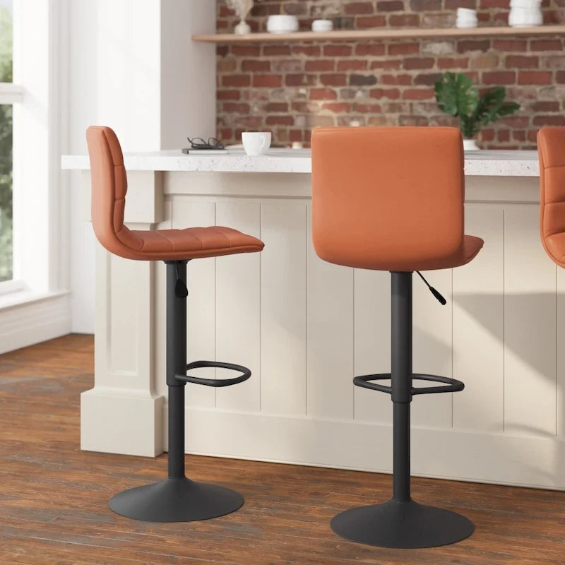 Modern Channel Stitched Adjustable Height Swivel Barstool with Footrest-22