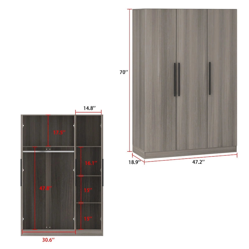 Large Wardrobe Armoire Wooden Closet with 3 Doors for Bedroom Hanging-6