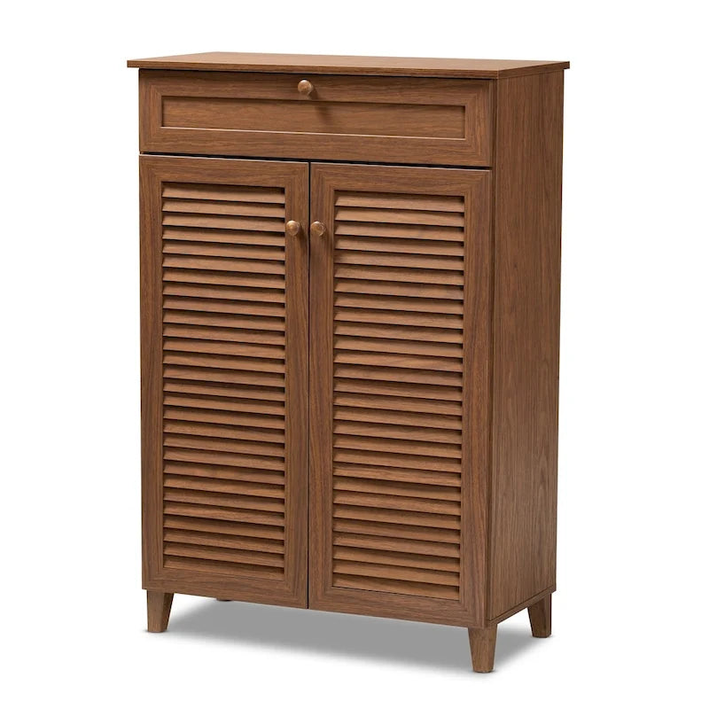 Contemporary 5-shelf/1-drawer Wood Shoe Storage Cabinet-2
