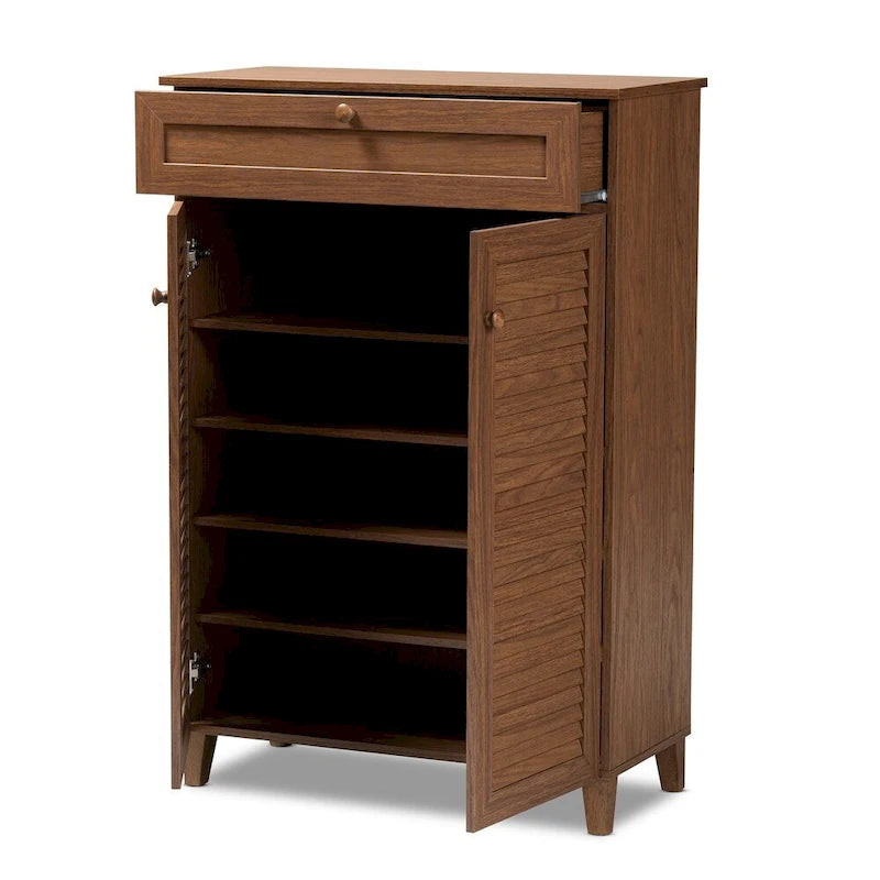 Contemporary 5-shelf/1-drawer Wood Shoe Storage Cabinet-4