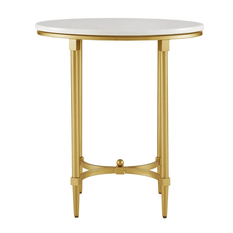 Madison Park Signature Bordeaux Gold-finished Metal Oval End Table With White Marble Tabletop-2