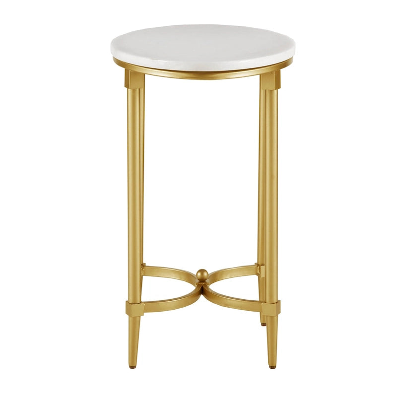 Madison Park Signature Bordeaux Gold-finished Metal Oval End Table With White Marble Tabletop-3