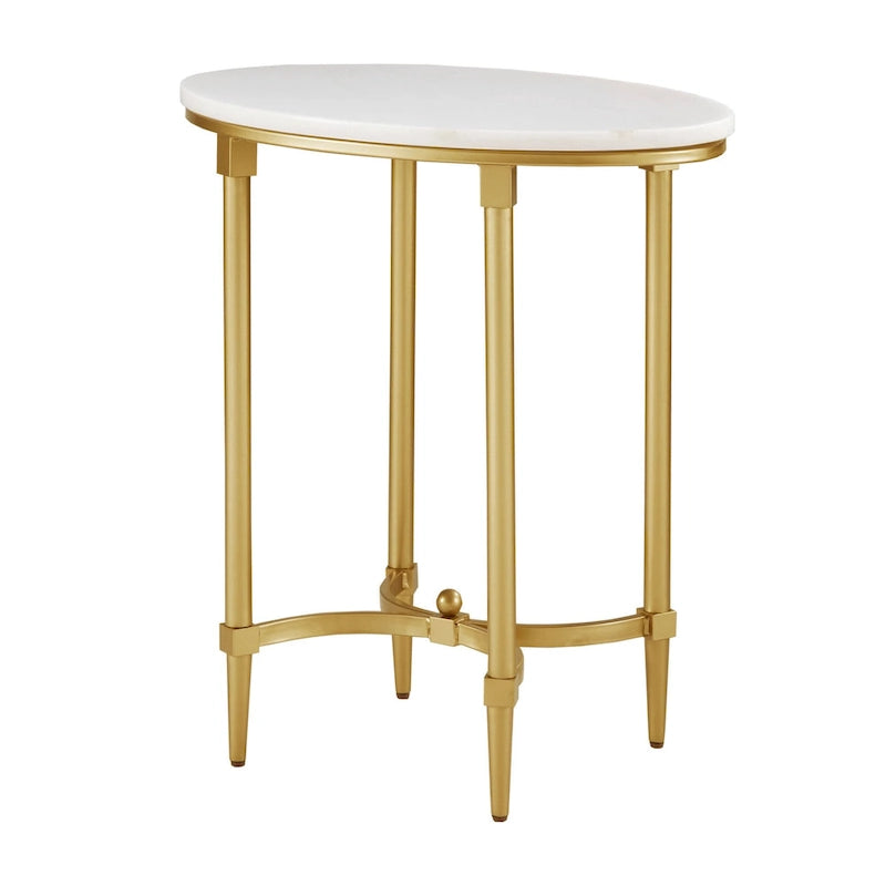 Madison Park Signature Bordeaux Gold-finished Metal Oval End Table With White Marble Tabletop-4