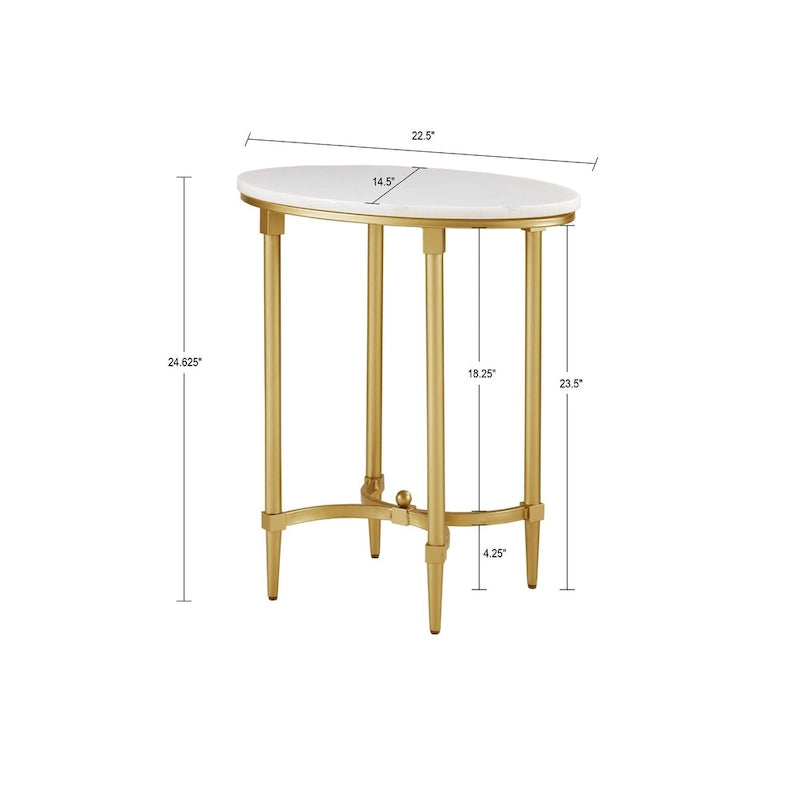Madison Park Signature Bordeaux Gold-finished Metal Oval End Table With White Marble Tabletop-7