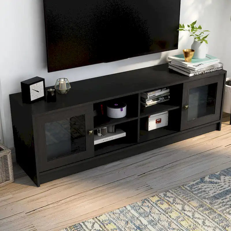 DH BASIC Transitional Espresso 62-inch TV Stand with Storage by Denhour-2