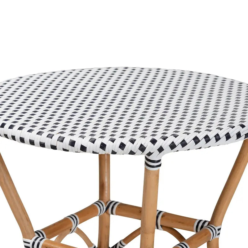 Tavor Classic French Black &White Weaving/ Natural Rattan Indoor and Outdoor Dining Table-4