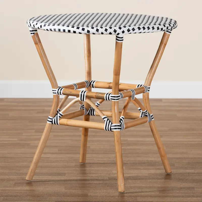Tavor Classic French Black &White Weaving/ Natural Rattan Indoor and Outdoor Dining Table-9