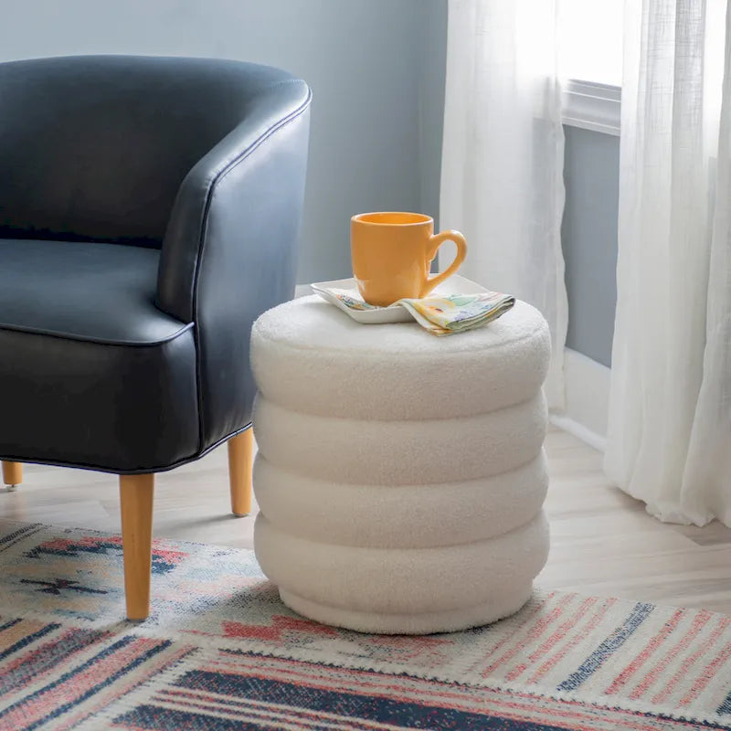Hawley White Round Sherpa Ottoman