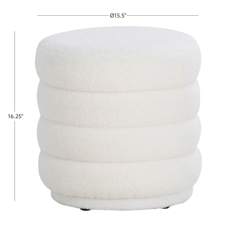 Hawley White Round Sherpa Ottoman-5