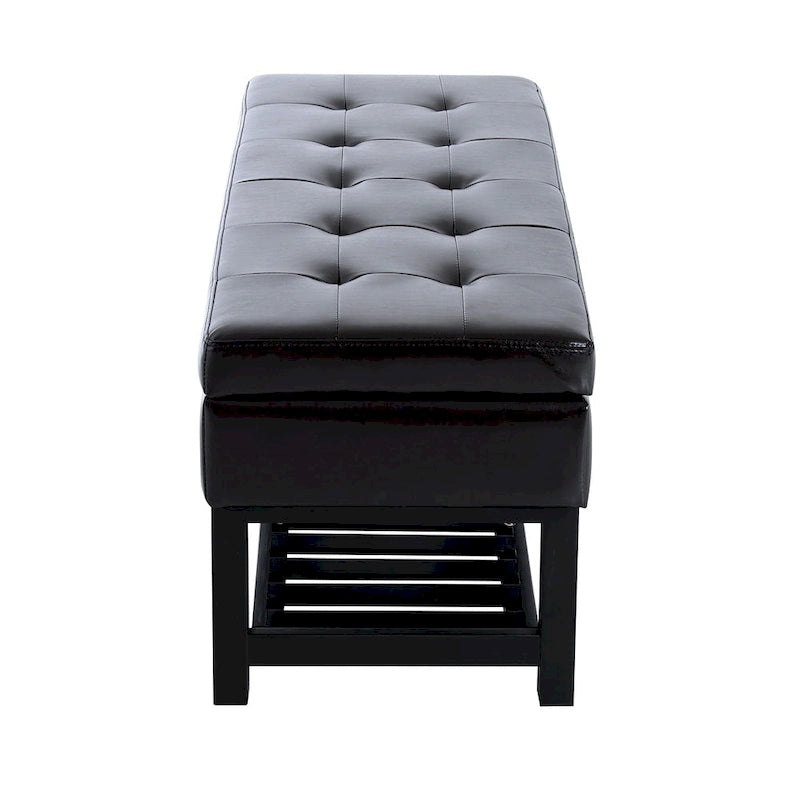 Porch & Den Westfield Brown Faux Leather Tufted Shoe Rack Ottoman Storage Bench-3