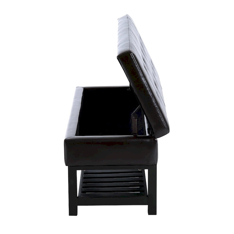 Porch & Den Westfield Brown Faux Leather Tufted Shoe Rack Ottoman Storage Bench-4