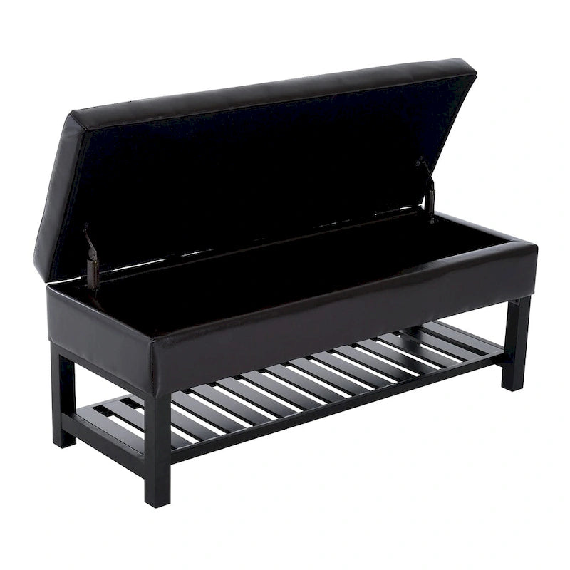 Porch & Den Westfield Brown Faux Leather Tufted Shoe Rack Ottoman Storage Bench-5