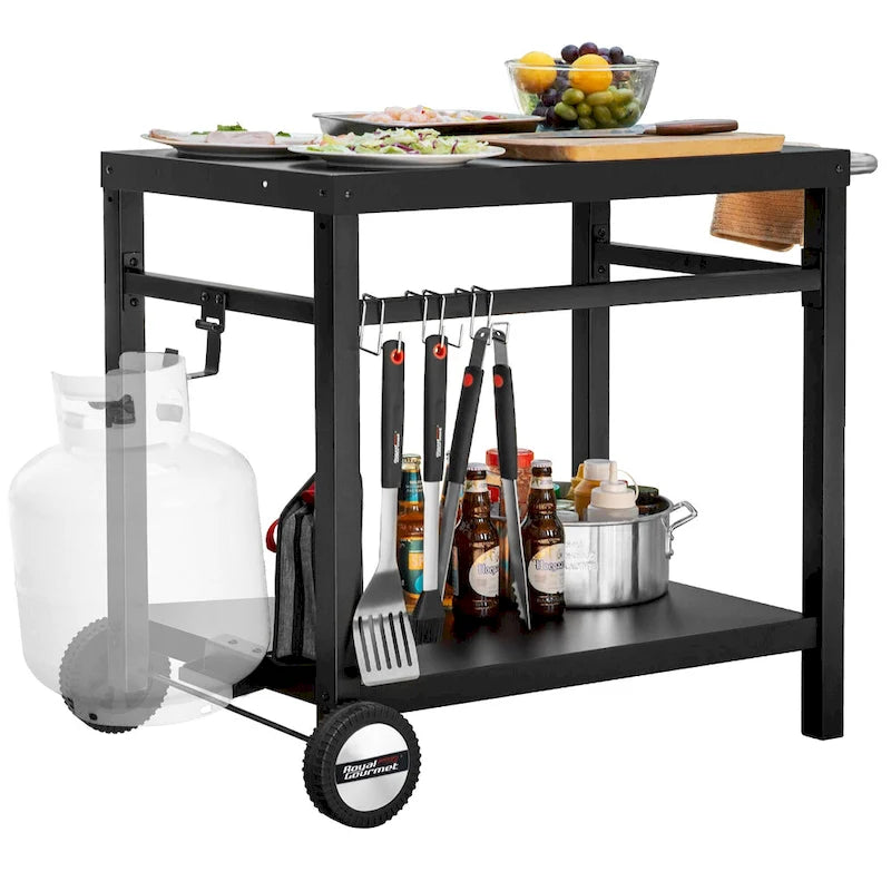 Royal Gourmet Double Shelf Movable Dining Cart Work Table with Handle,Black