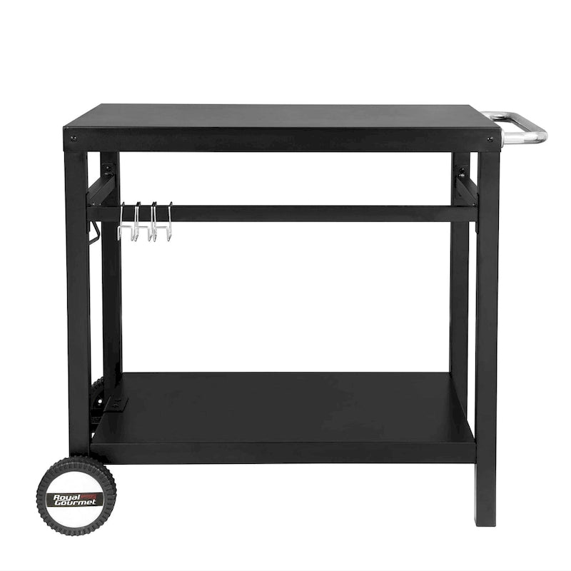 Royal Gourmet Double Shelf Movable Dining Cart Work Table with Handle,Black-2