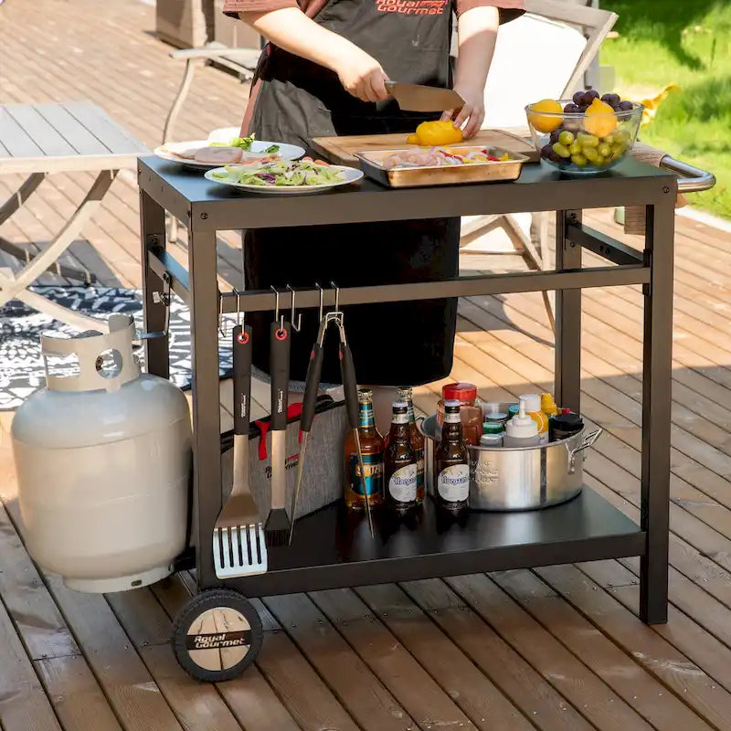 Royal Gourmet Double Shelf Movable Dining Cart Work Table with Handle,Black-7