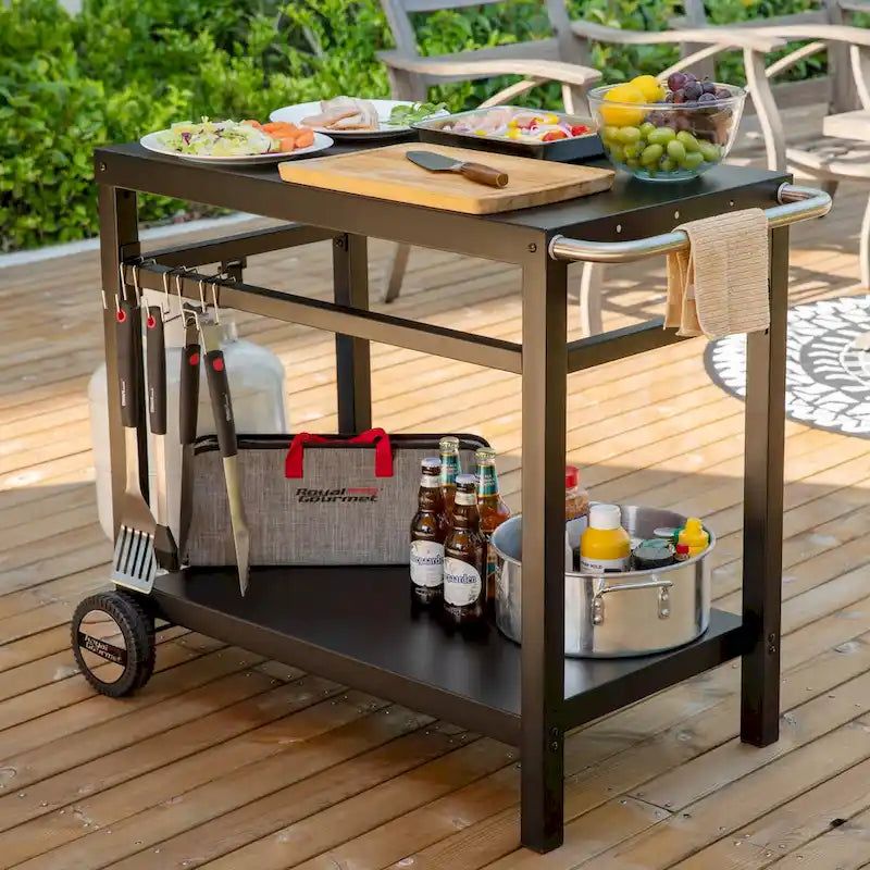 Royal Gourmet Double Shelf Movable Dining Cart Work Table with Handle,Black-9