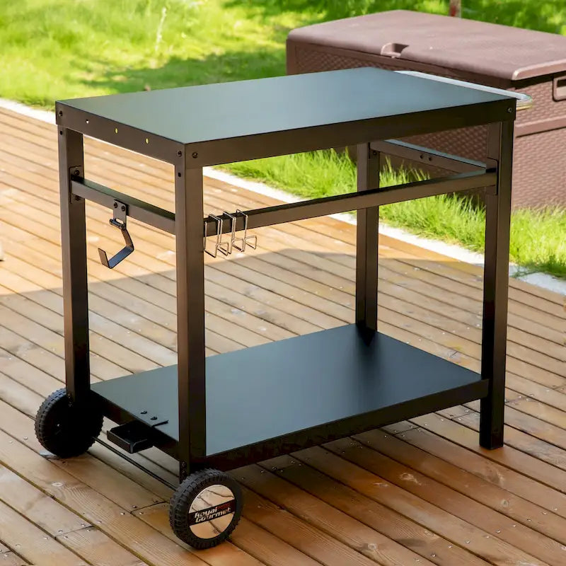 Royal Gourmet Double Shelf Movable Dining Cart Work Table with Handle,Black-10