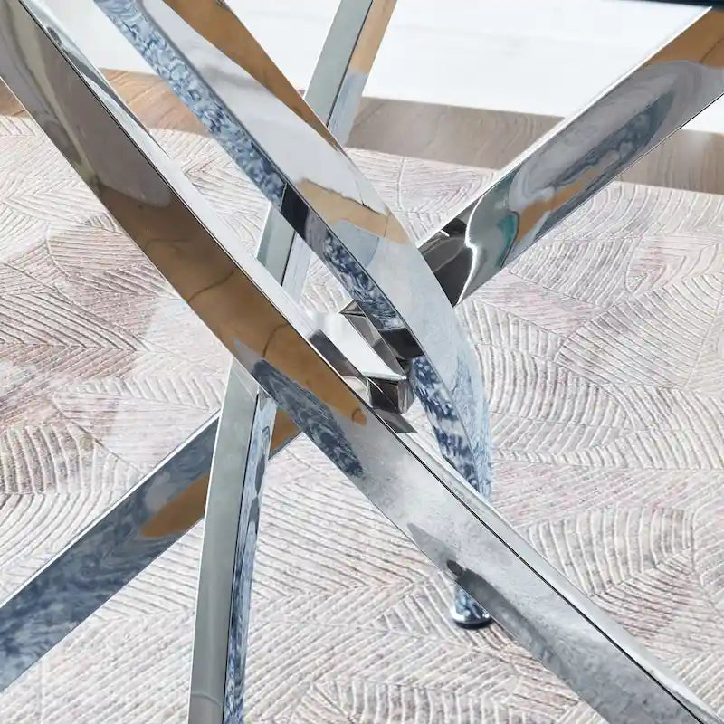 Contemporary Square Clear Dining Tempered Glass Table with Silver Finish Stainless Steel Legs-3