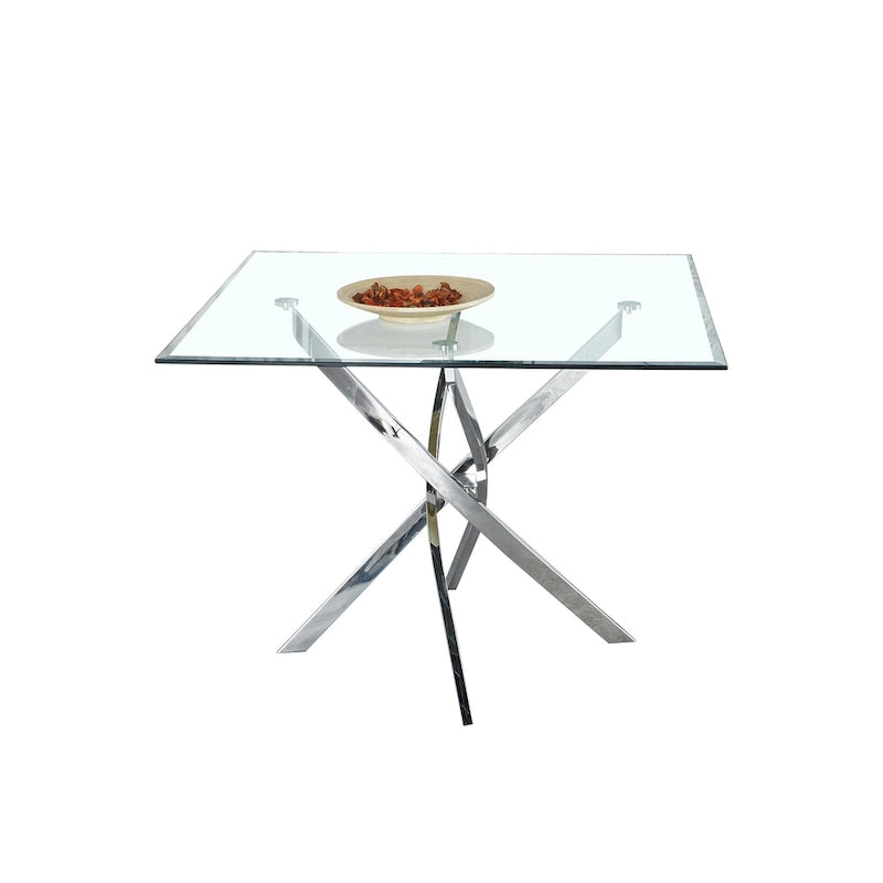 Contemporary Square Clear Dining Tempered Glass Table with Silver Finish Stainless Steel Legs-5
