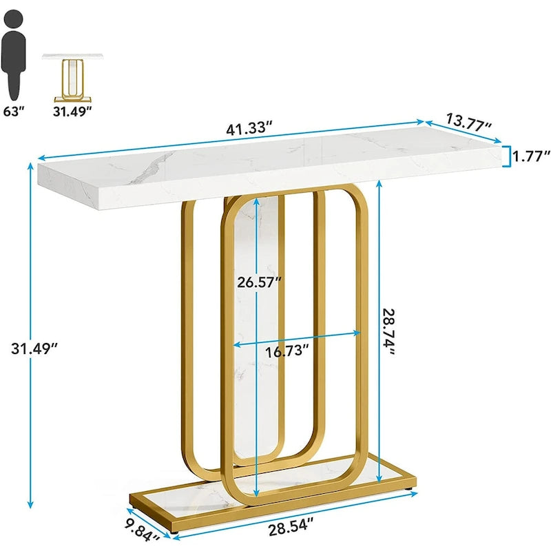 41.3 Console Table with LED Lights, Modern Gold White Entryway Hallway Accent Table-6