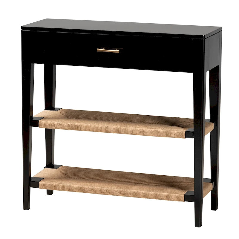 Freya Modern Bohemian Bayur Wood 1-Drawer Console Table-Black-12