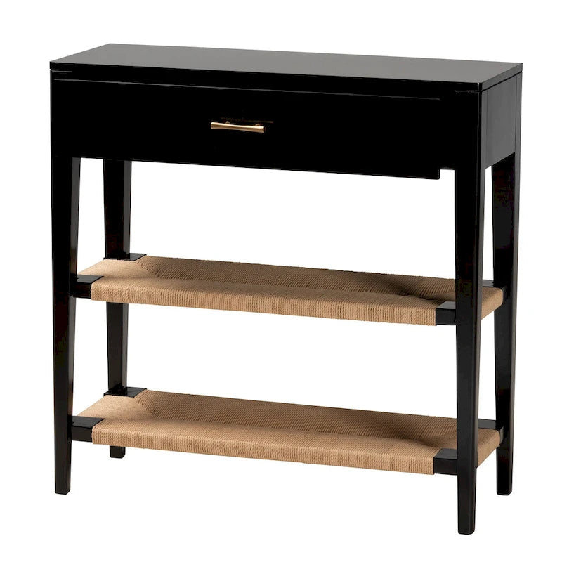 Freya Modern Bohemian Bayur Wood 1-Drawer Console Table-Black-3