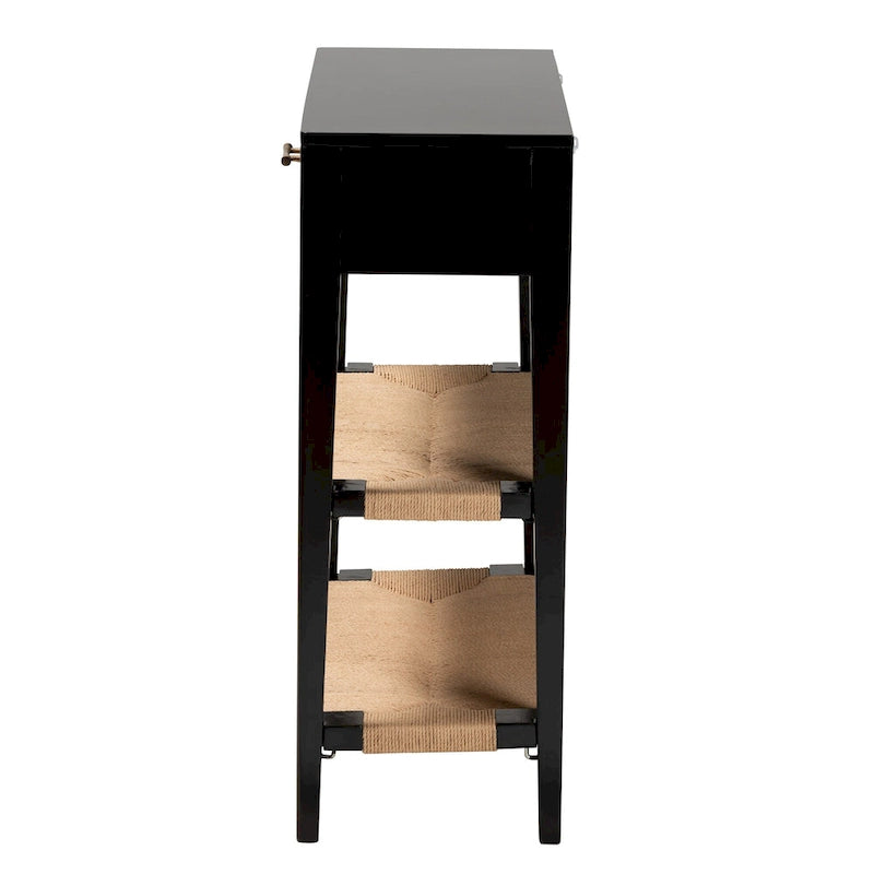 Freya Modern Bohemian Bayur Wood 1-Drawer Console Table-Black-5