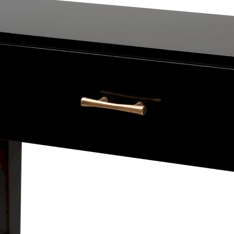 Freya Modern Bohemian Bayur Wood 1-Drawer Console Table-Black-6