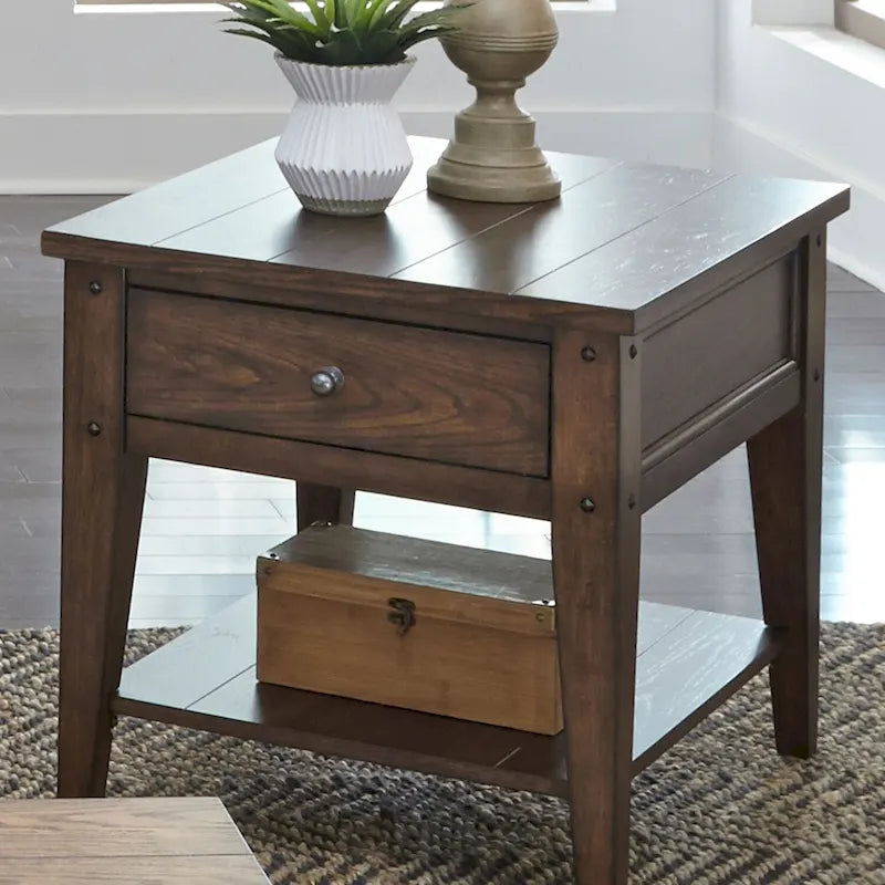 Liberty Furniture Lake House Accent End Table Rustic Brown Oak-8