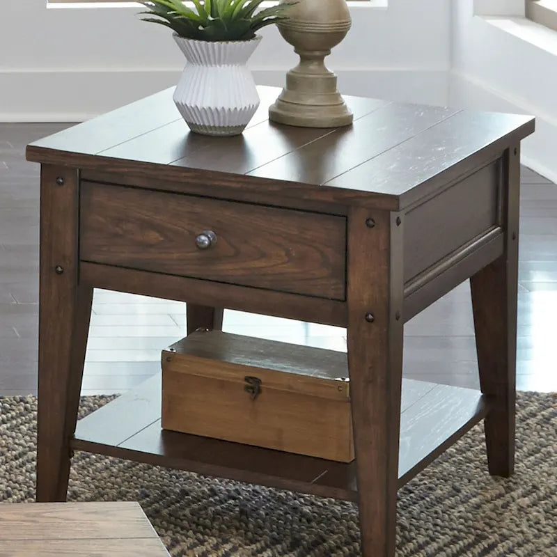 Liberty Furniture Lake House Accent End Table Rustic Brown Oak