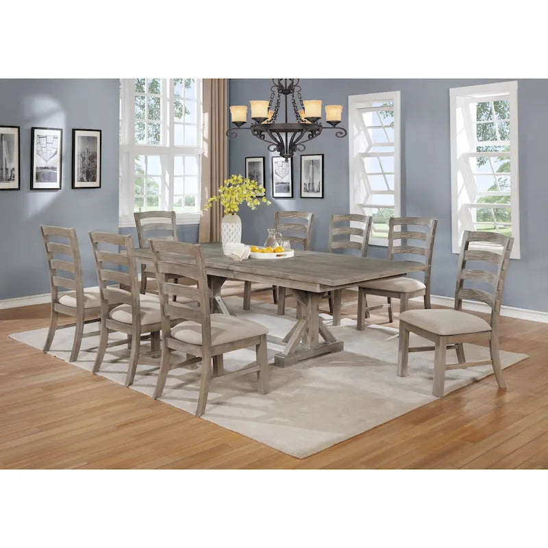 Best Quality Furniture Rustic Trestle 9-piece Dining Set-13