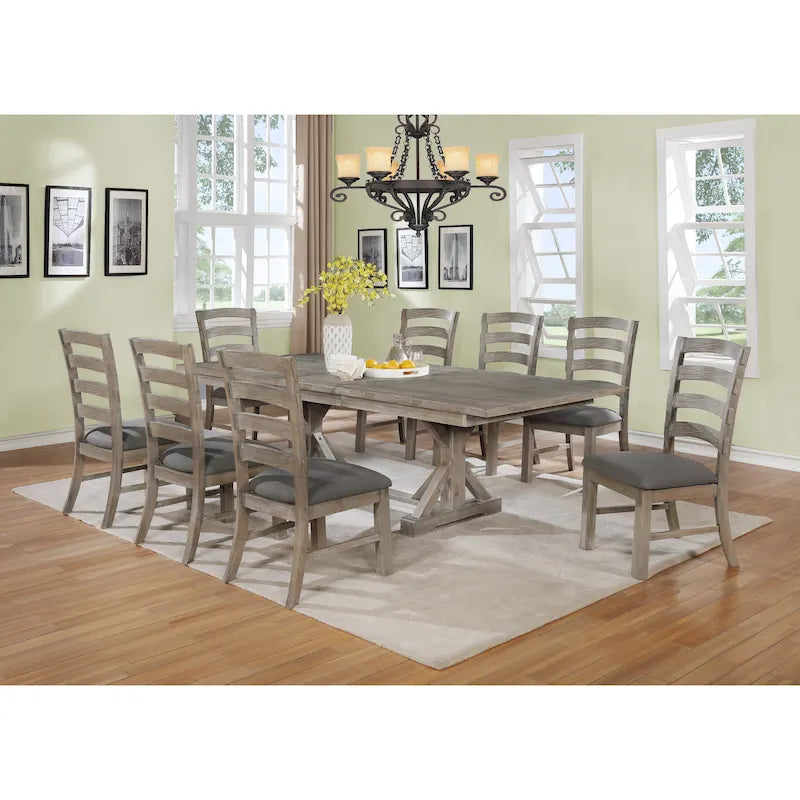 Best Quality Furniture Rustic Trestle 9-piece Dining Set-14