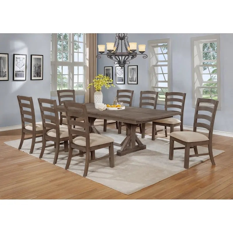 Best Quality Furniture Rustic Trestle 9-piece Dining Set-15