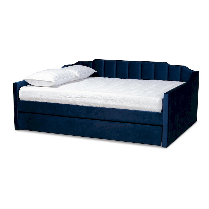 Lennon Modern and Contemporary Velvet Fabric Daybed with Trundle-9