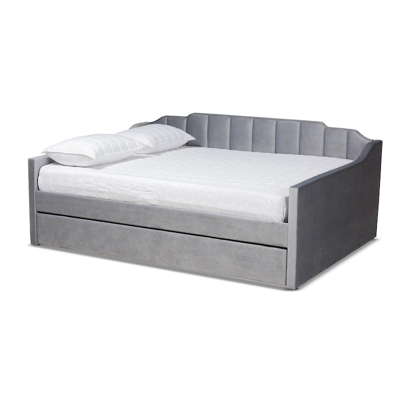 Lennon Modern and Contemporary Velvet Fabric Daybed with Trundle-10