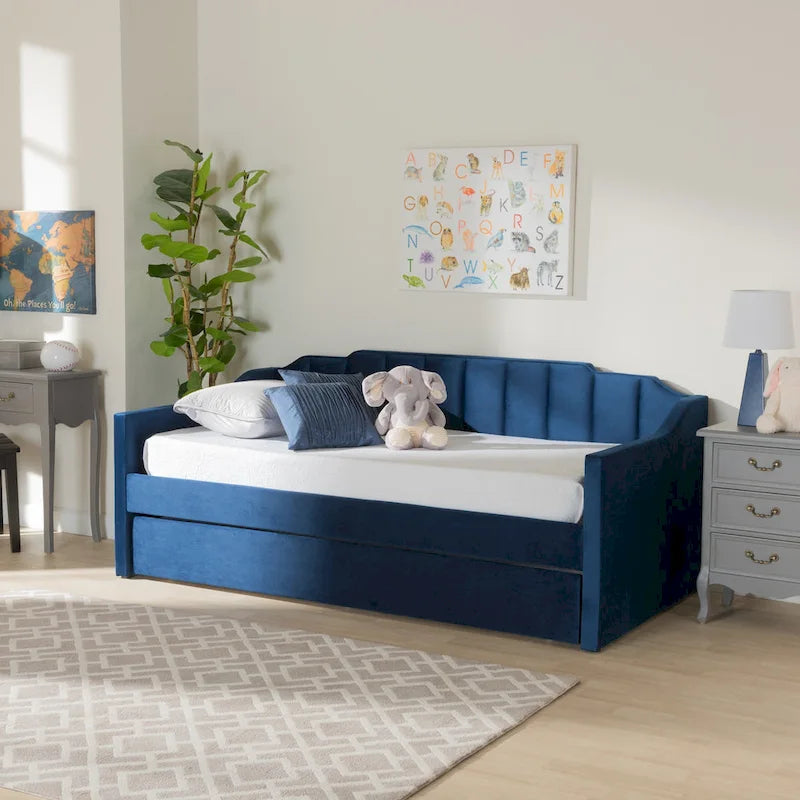 Lennon Modern and Contemporary Velvet Fabric Daybed with Trundle