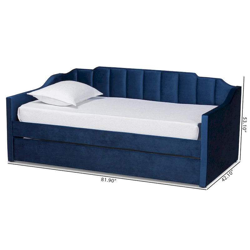 Lennon Modern and Contemporary Velvet Fabric Daybed with Trundle-3