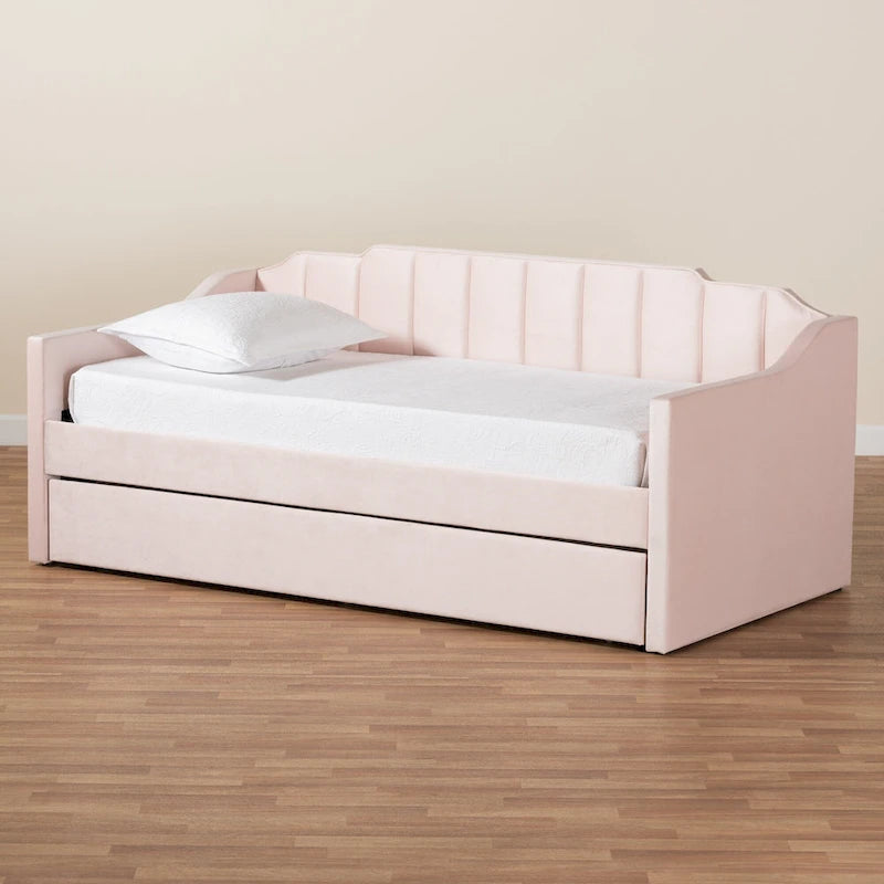 Lennon Modern and Contemporary Velvet Fabric Daybed with Trundle-4