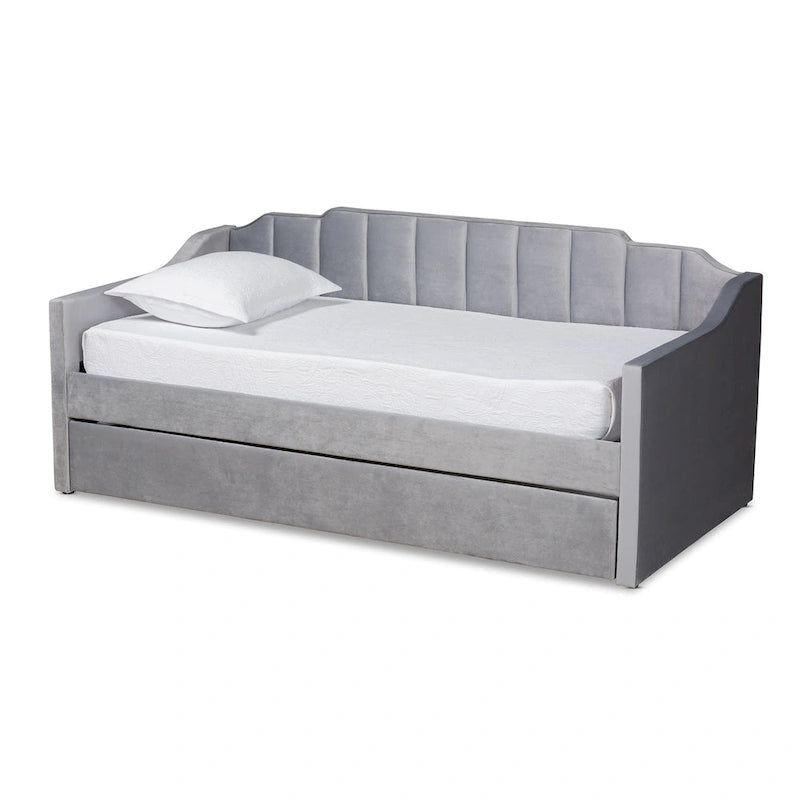 Lennon Modern and Contemporary Velvet Fabric Daybed with Trundle-7
