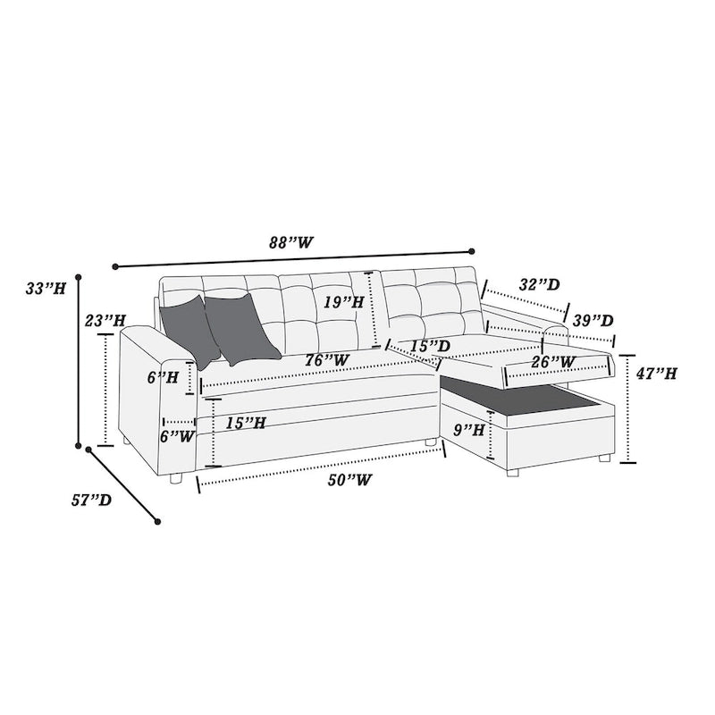 Poundex Reversible Convertible Sectional Sleeper with Storage-15