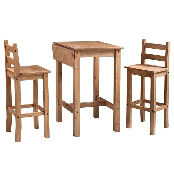 Wood Bar Height Dining Set of Drop Leaf Table and 2 Chairs Corona Collection-8