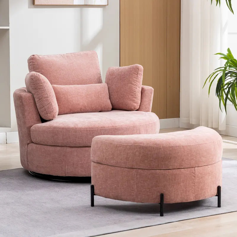 42.3W Upholstered Swivel Accent Chair with 4 Pillows and Half-Moon Storage Ottoman-36