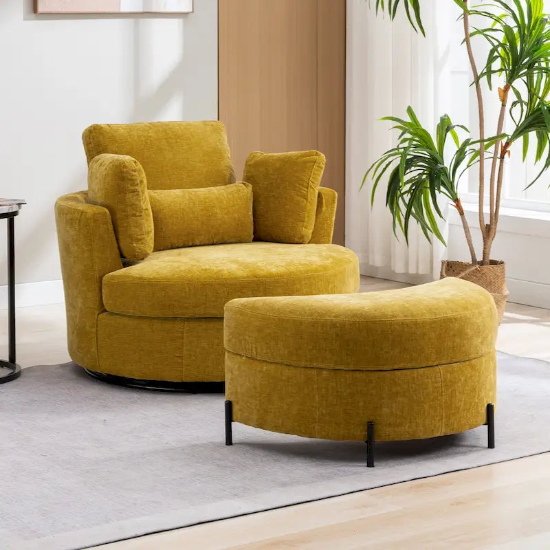 42.3W Upholstered Swivel Accent Chair with 4 Pillows and Half-Moon Storage Ottoman-37