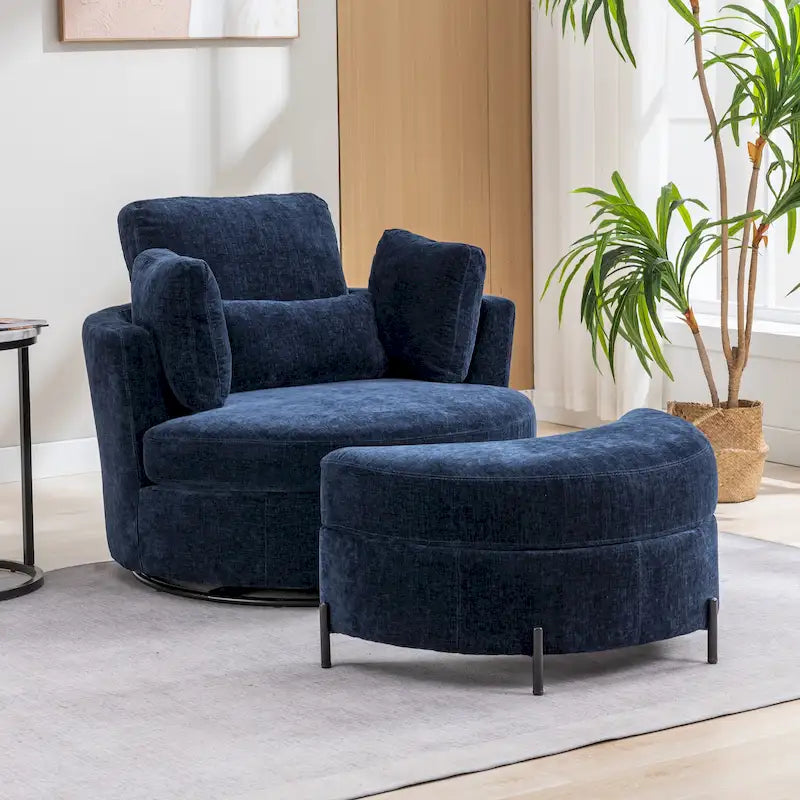 42.3W Upholstered Swivel Accent Chair with 4 Pillows and Half-Moon Storage Ottoman-38