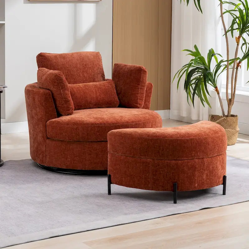 42.3W Upholstered Swivel Accent Chair with 4 Pillows and Half-Moon Storage Ottoman-39