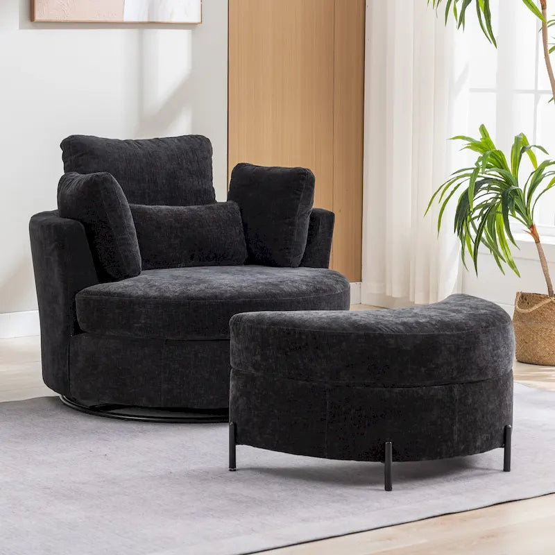 42.3W Upholstered Swivel Accent Chair with 4 Pillows and Half-Moon Storage Ottoman-40
