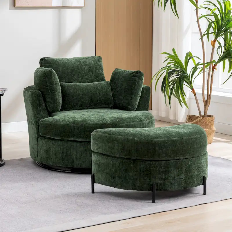 42.3W Upholstered Swivel Accent Chair with 4 Pillows and Half-Moon Storage Ottoman-43