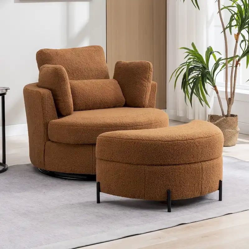 42.3W Upholstered Swivel Accent Chair with 4 Pillows and Half-Moon Storage Ottoman-44