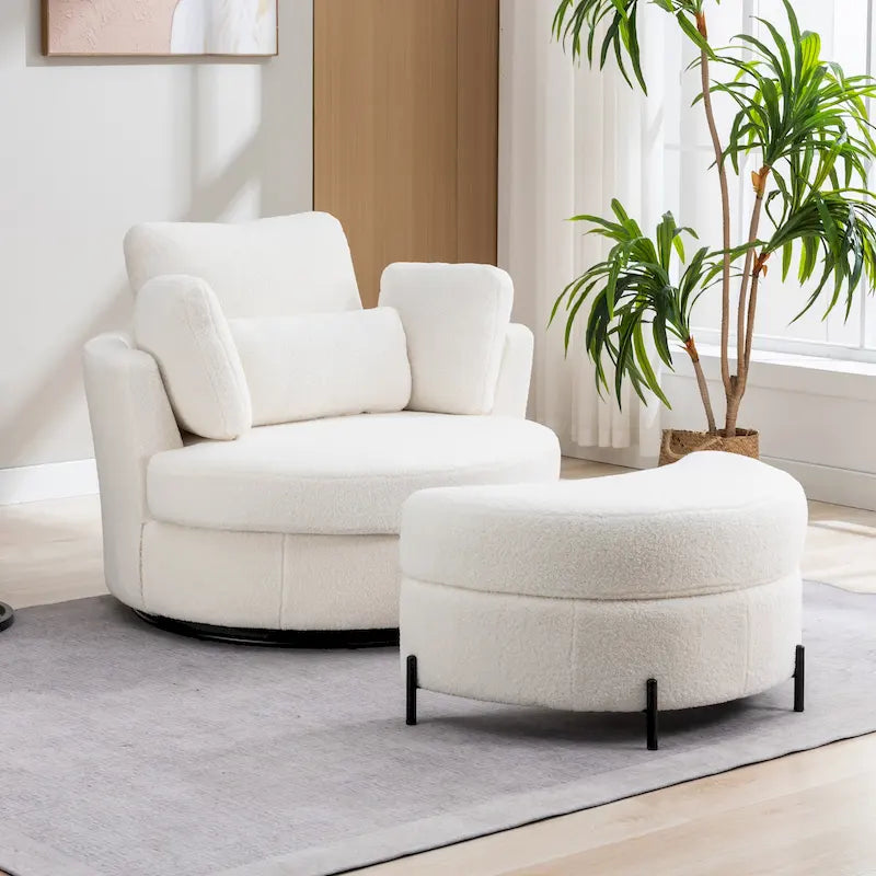 42.3W Upholstered Swivel Accent Chair with 4 Pillows and Half-Moon Storage Ottoman-45