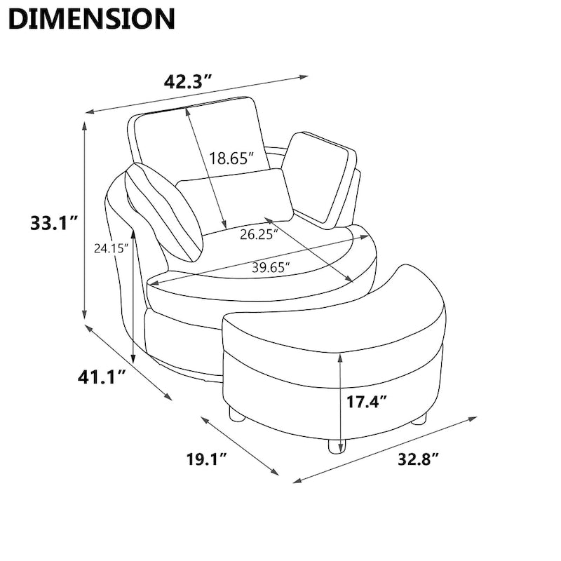 42.3W Upholstered Swivel Accent Chair with 4 Pillows and Half-Moon Storage Ottoman
